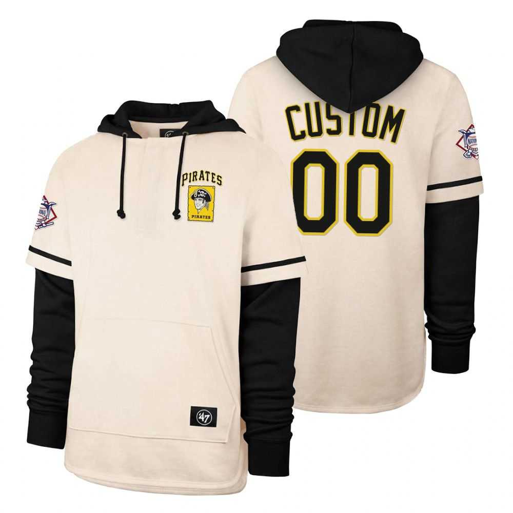 Men Pittsburgh Pirates 00 Custom Cream 2021 Pullover Hoodie MLB Jersey